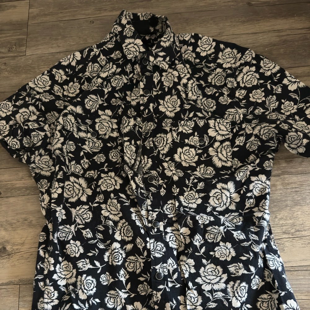 ASOS Black and White Casual Button Down Shirt with Floral Design
